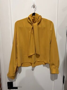Babaton Mustard Tie-Neck Blouse